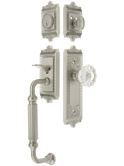 Windsor Entry Lock Set in Satin Nickel Finish with Versailles Knob and